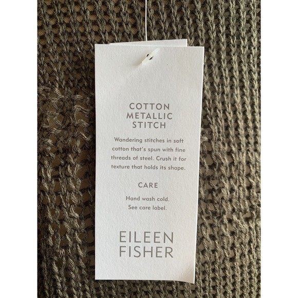 Eileen Fisher Olive Green Cotton Metallic Stitch Sweater NWT - Picture 7 of 8